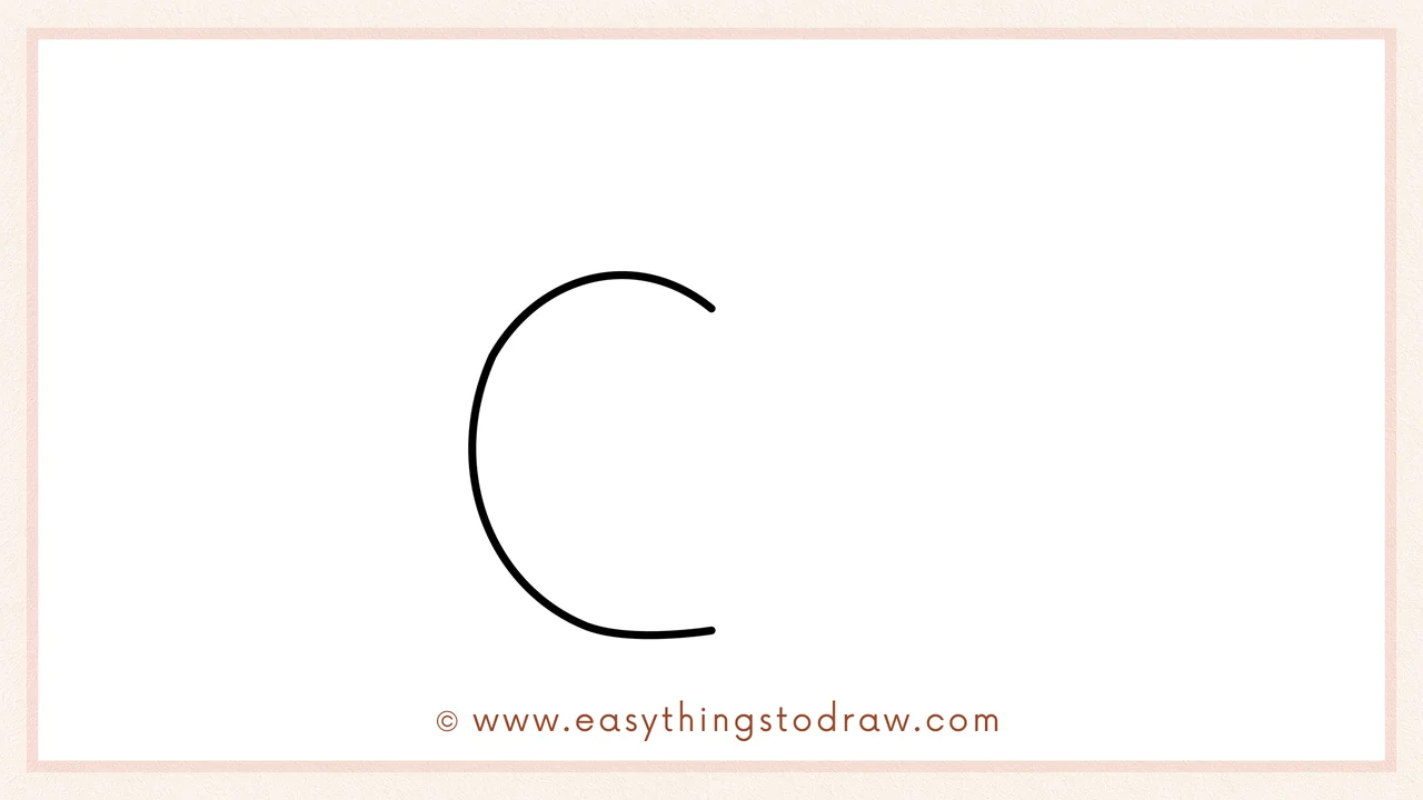 Step 1 of how to draw an apple – Sketching a large curved C shape for the left side of the apple.