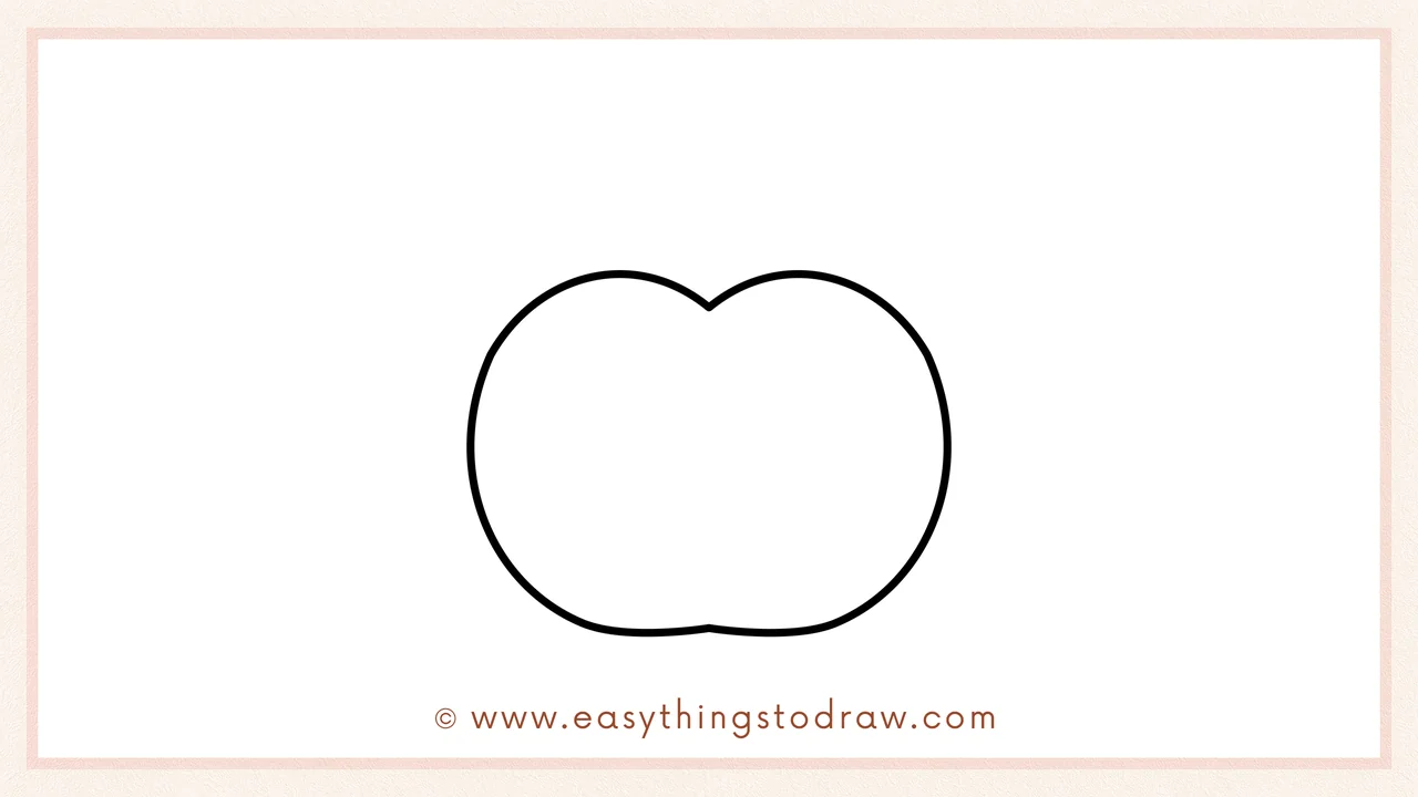 Step 2 of drawing an apple – Closing the apple shape with a mirrored curve and an inward dip at the top.