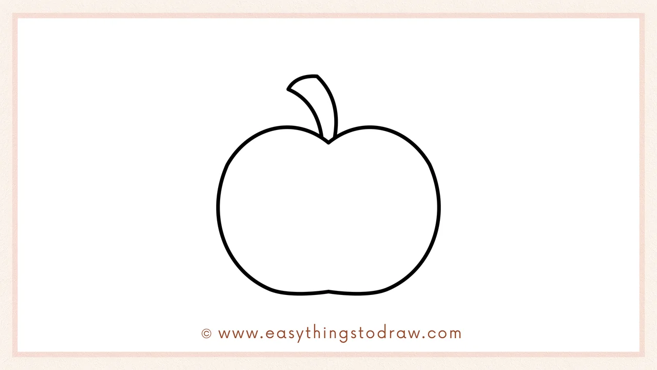 Step 3 of sketching an apple for beginners – Drawing a small, curved stem emerging from the top center of the apple.