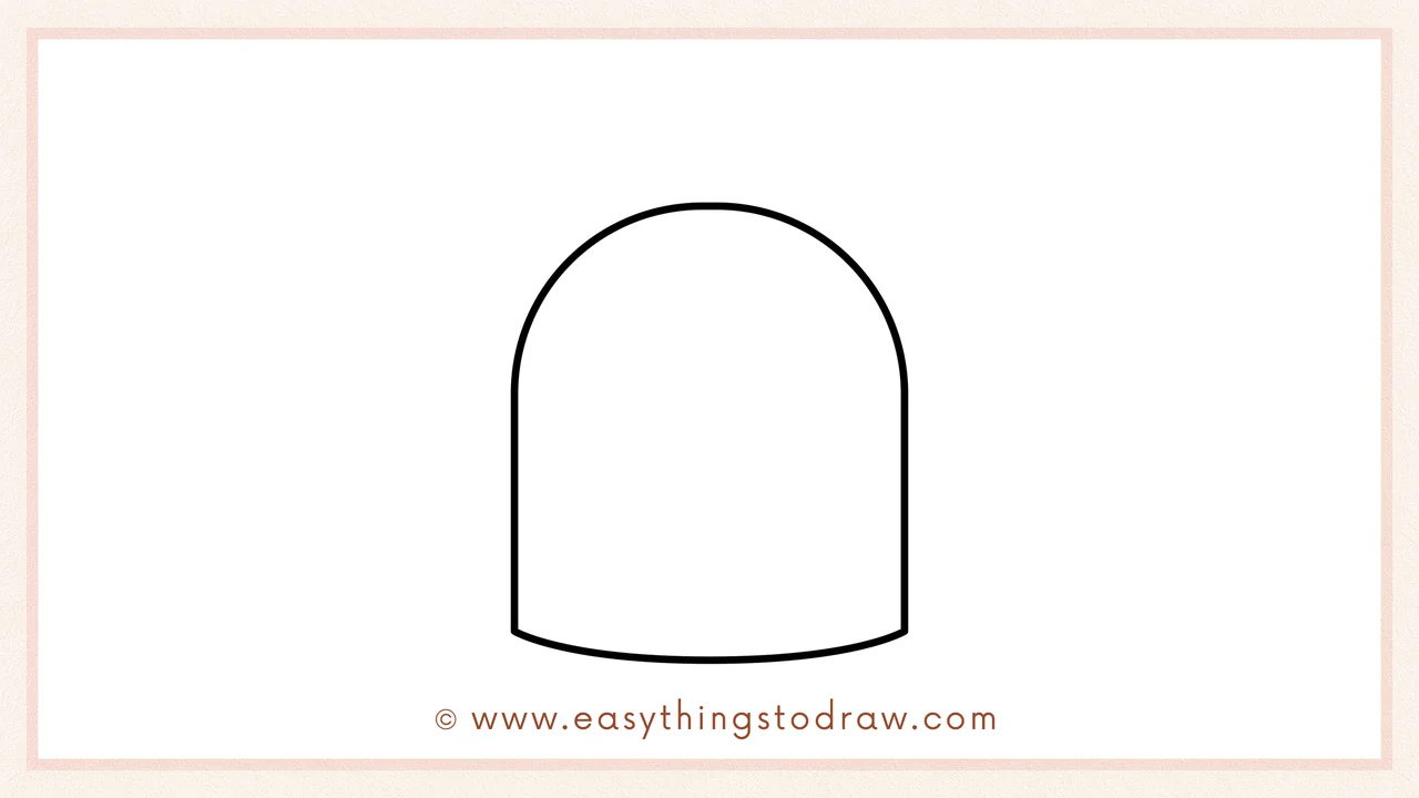 Step 1 of how to draw a backpack – Sketching a large upside-down 'U' shape with a flat bottom for the main body.