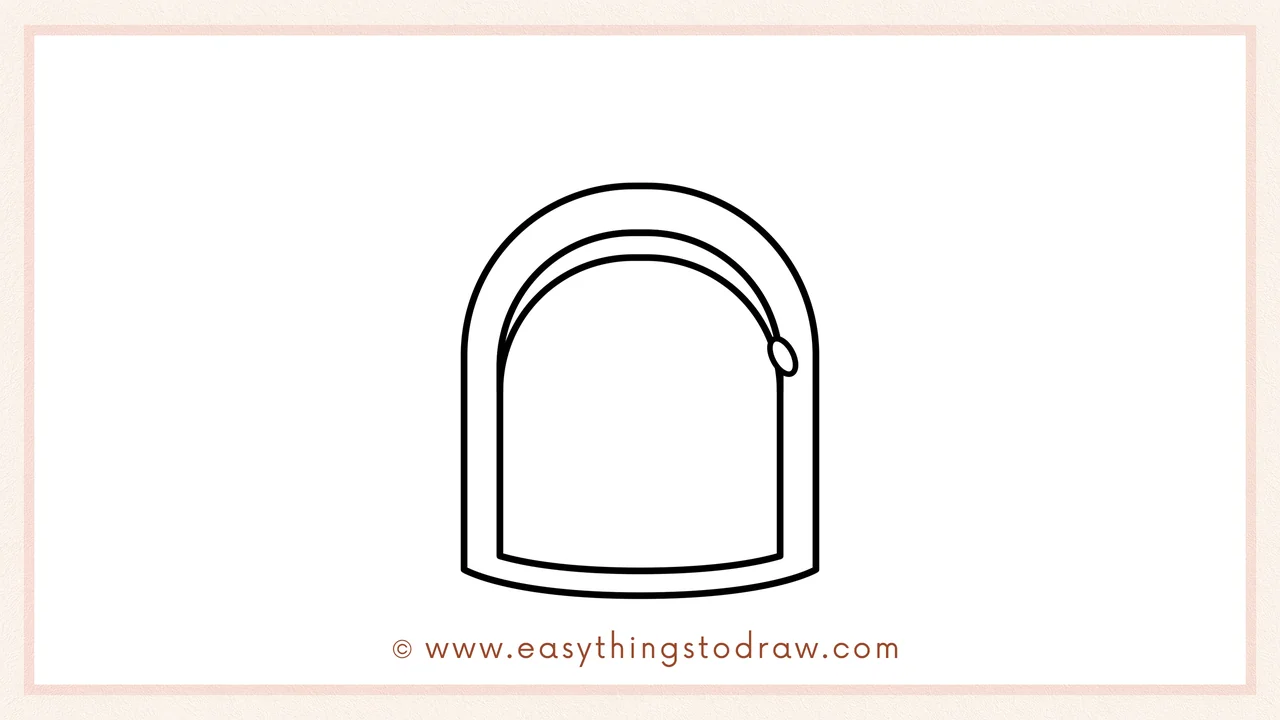 Step 2 of drawing a backpack – Adding a smaller 'U' shape inside for the pocket frame and a tiny oval zipper pull.