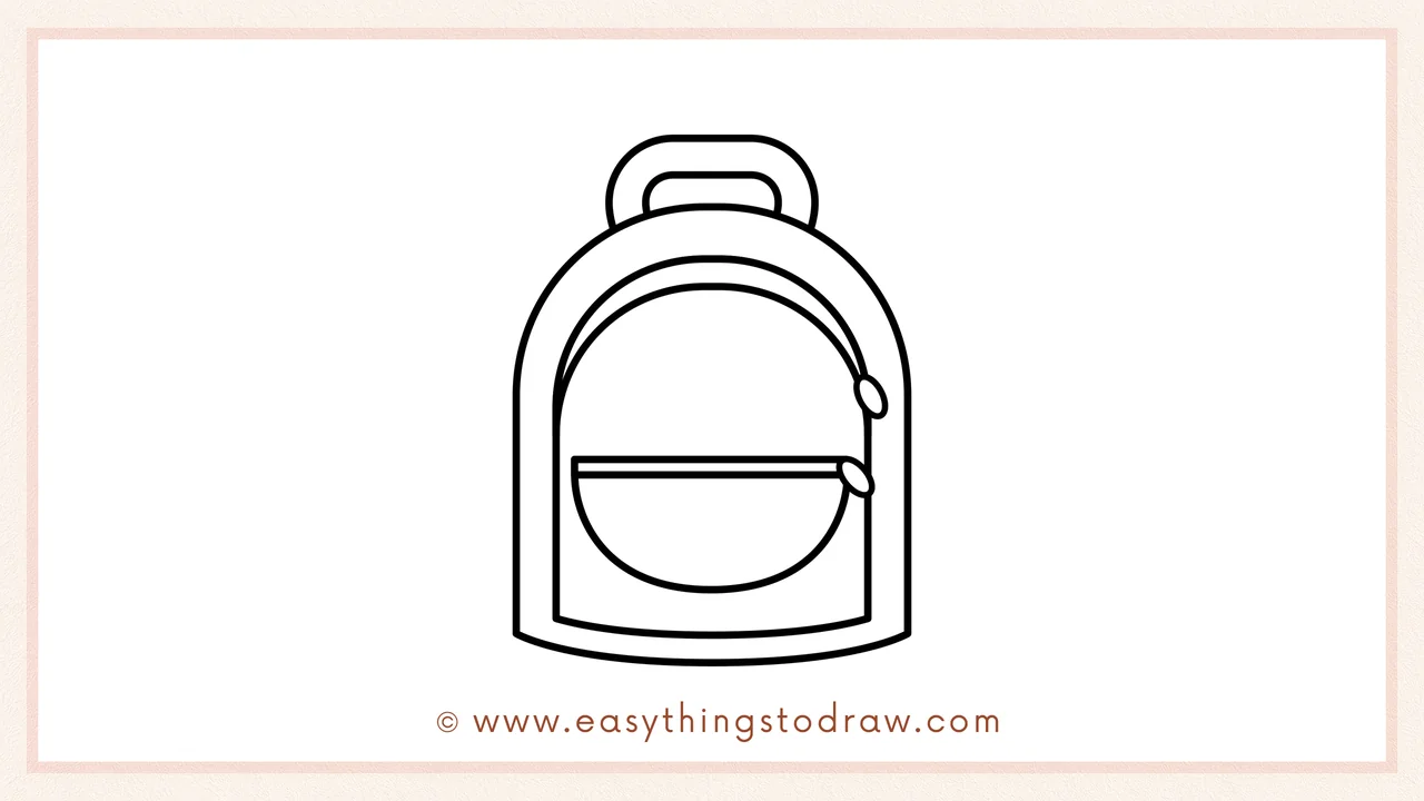 Step 4 of step-by-step backpack sketch – Adding a padded handle using a rounded rectangle with a smaller one inside.