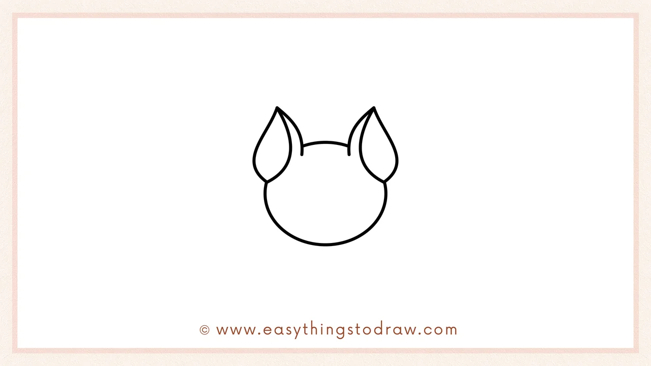 Step 2 of drawing a cute bat in steps – Adding tall, curved ears with inner lines on each side of the head.