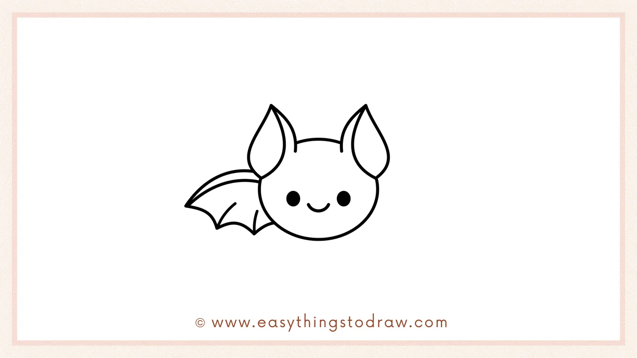 Step 4 of simple bat drawing tutorial – Sketching a curved wing on the left with three inner lines.