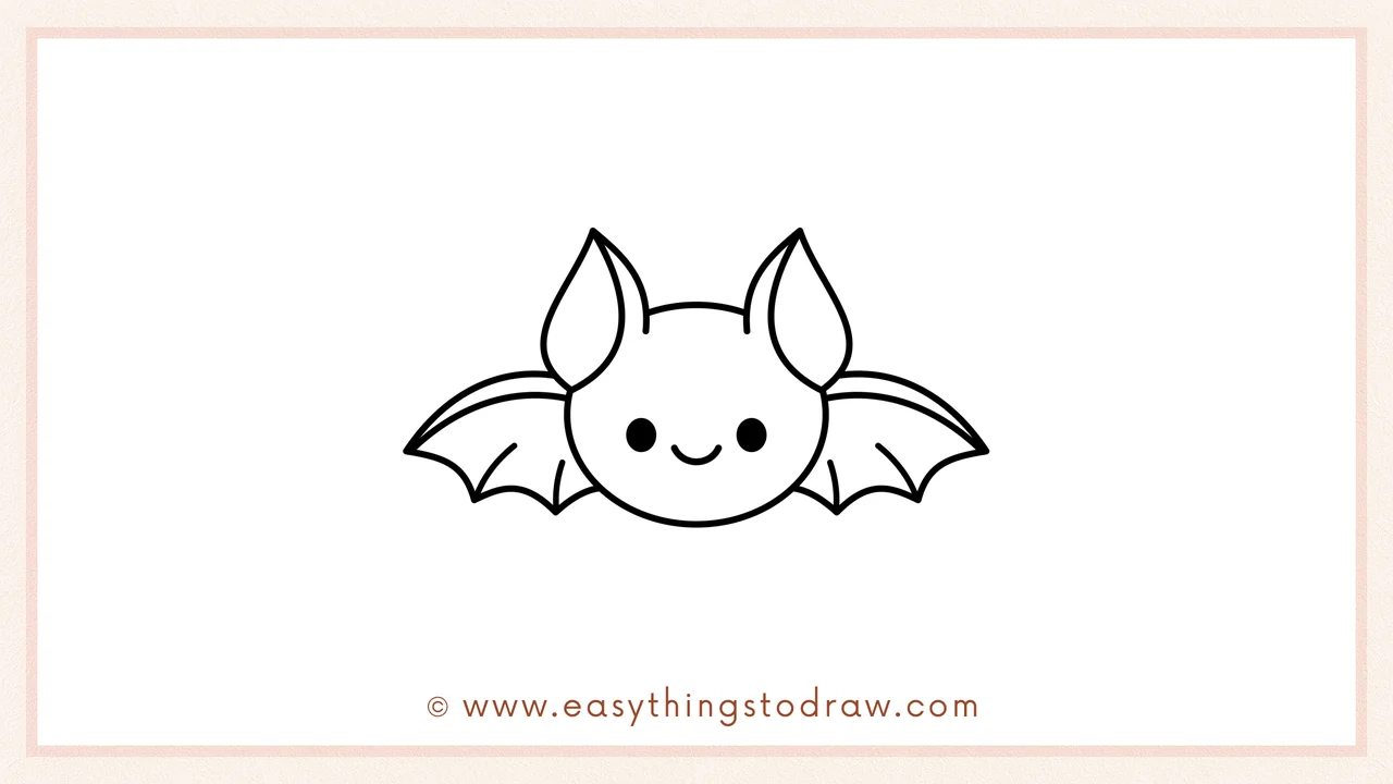 Step 5 of beginner guide to draw bat – Adding a matching wing on the right side with three inner lines.