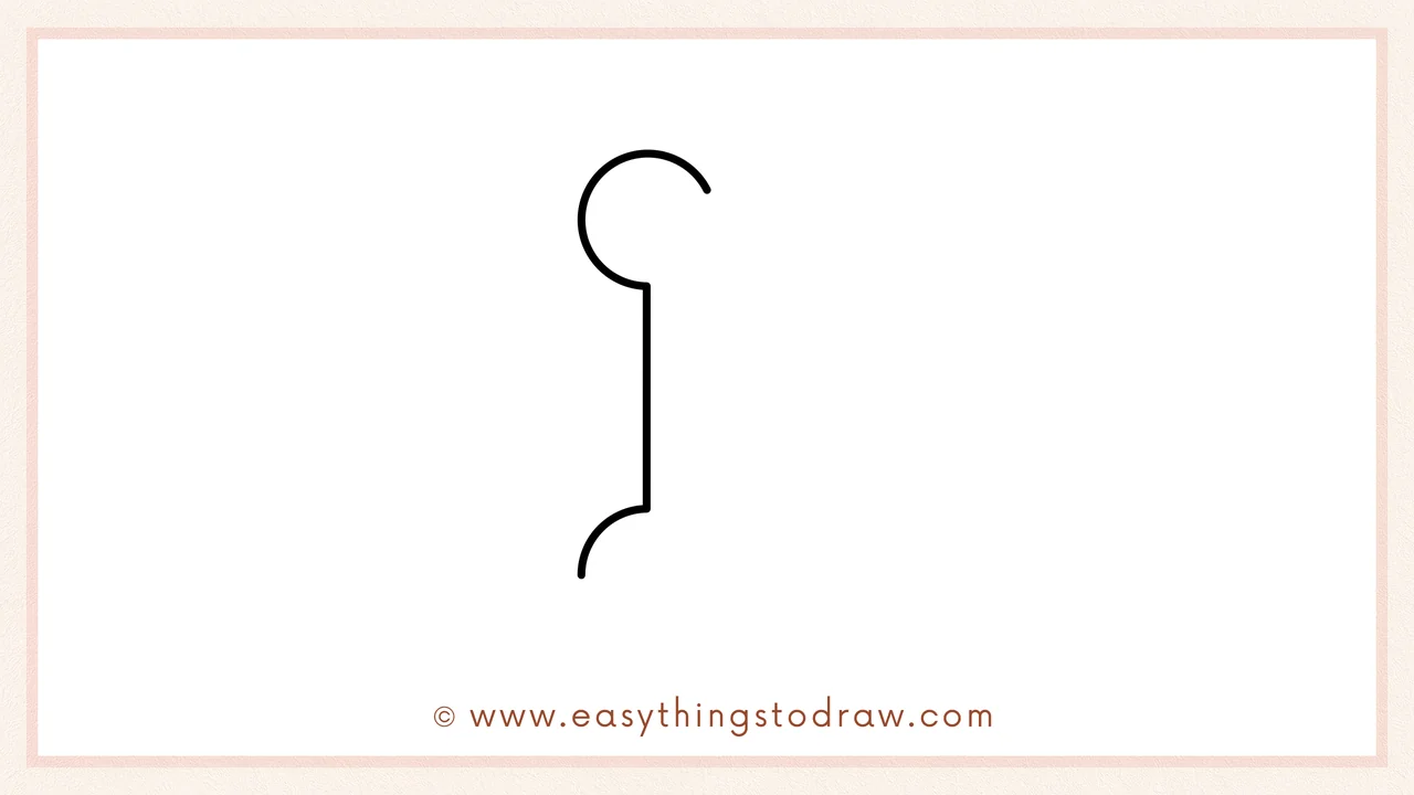 Step 2 of drawing a bone – Add a long line down from the C-shape, curving out at the bottom for the bone's middle.