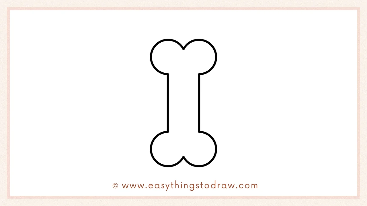 Step 5 of easy bone drawing steps – Complete the bone by drawing matching curves at the top and bottom right.