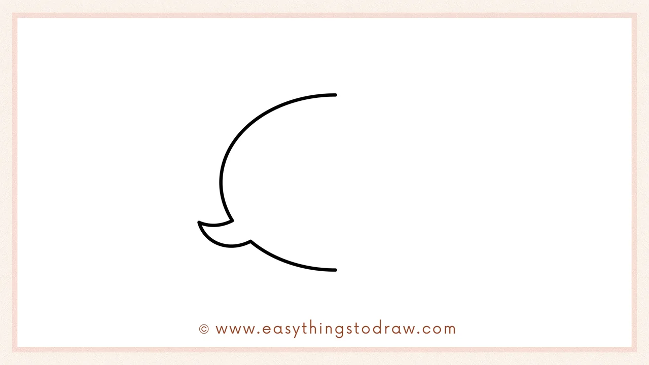 Step 1 of how to draw a boo speech bubble – Sketching a curved C-shape with a small tail for the speech bubble.