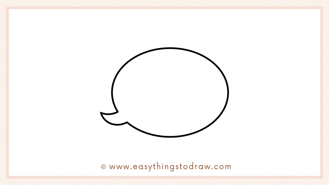 Step 2 of drawing a boo speech bubble – Closing the C-shape into an oval with a pointy tail on the left.
