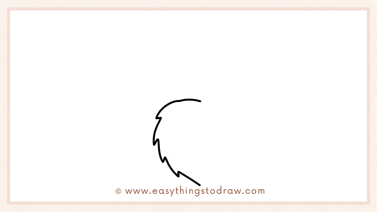 Step 1 of how to draw a broom – drawing a curvy zig-zag line for the left edge of the broom's bristles.