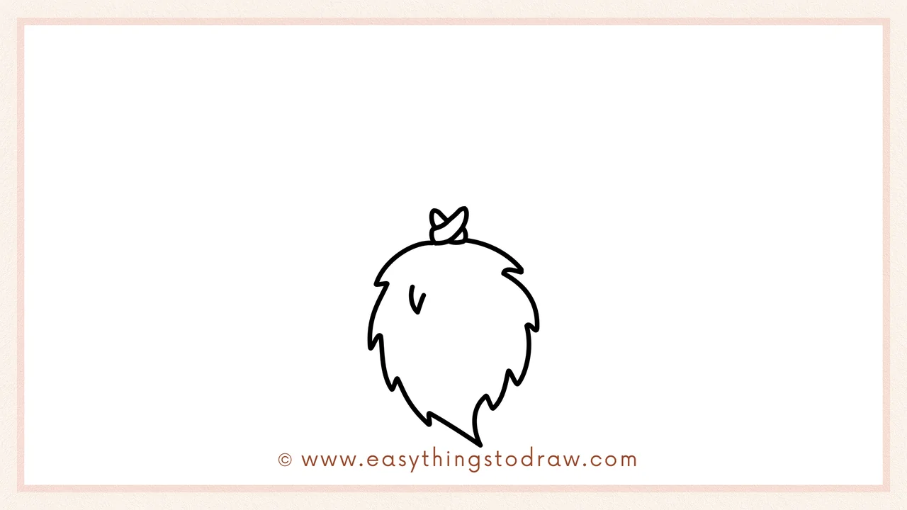 Step 3 of sketching a broom for beginners – drawing a twisty ribbon or knot on top of the bristles.