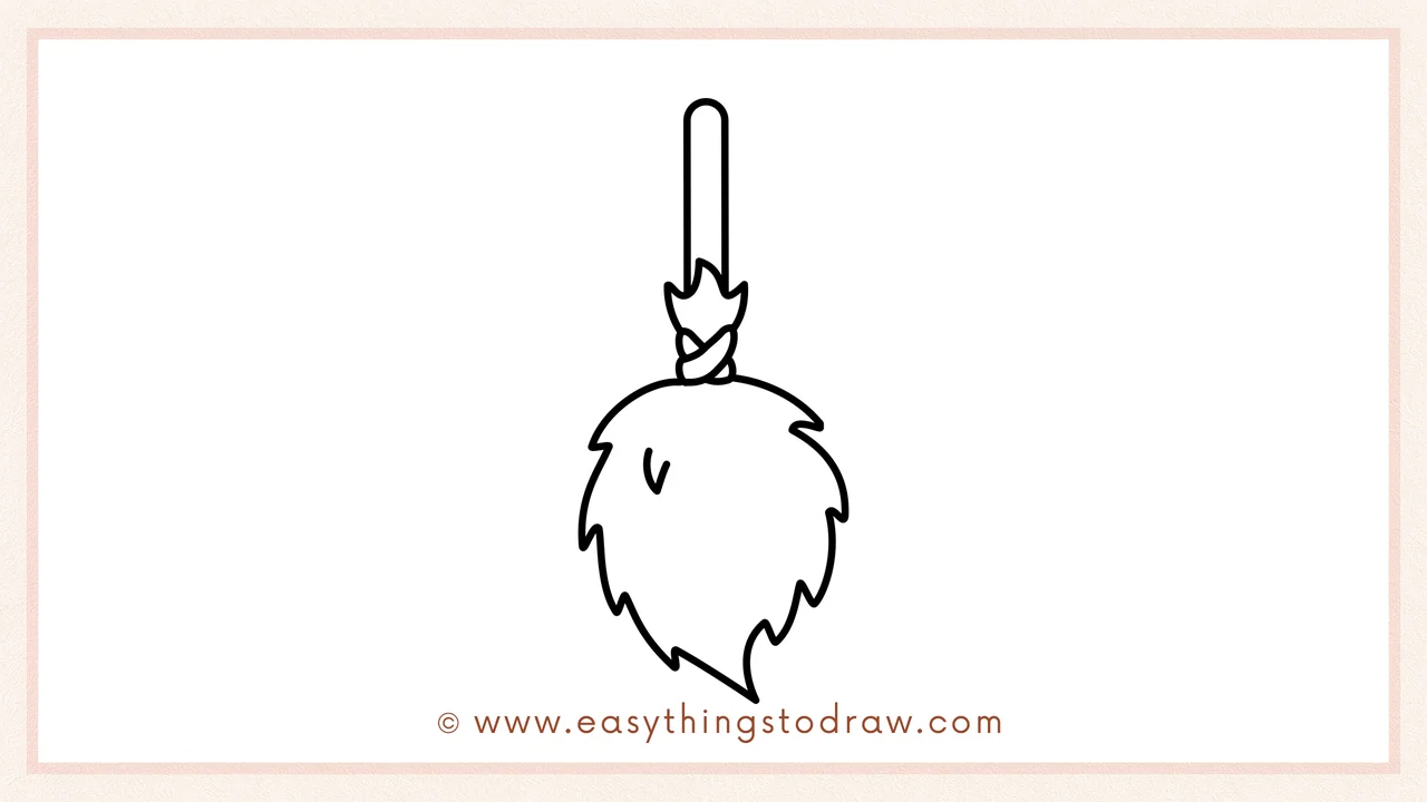 Step 5 of easy broom drawing steps – drawing a long, straight vertical handle with a rounded top.