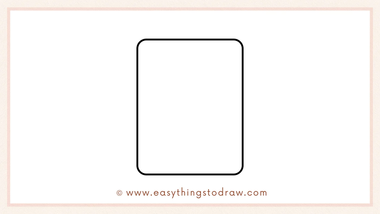 Step 1 of how to draw a calculator – Drawing a tall rectangle with rounded corners for the calculator's main body.