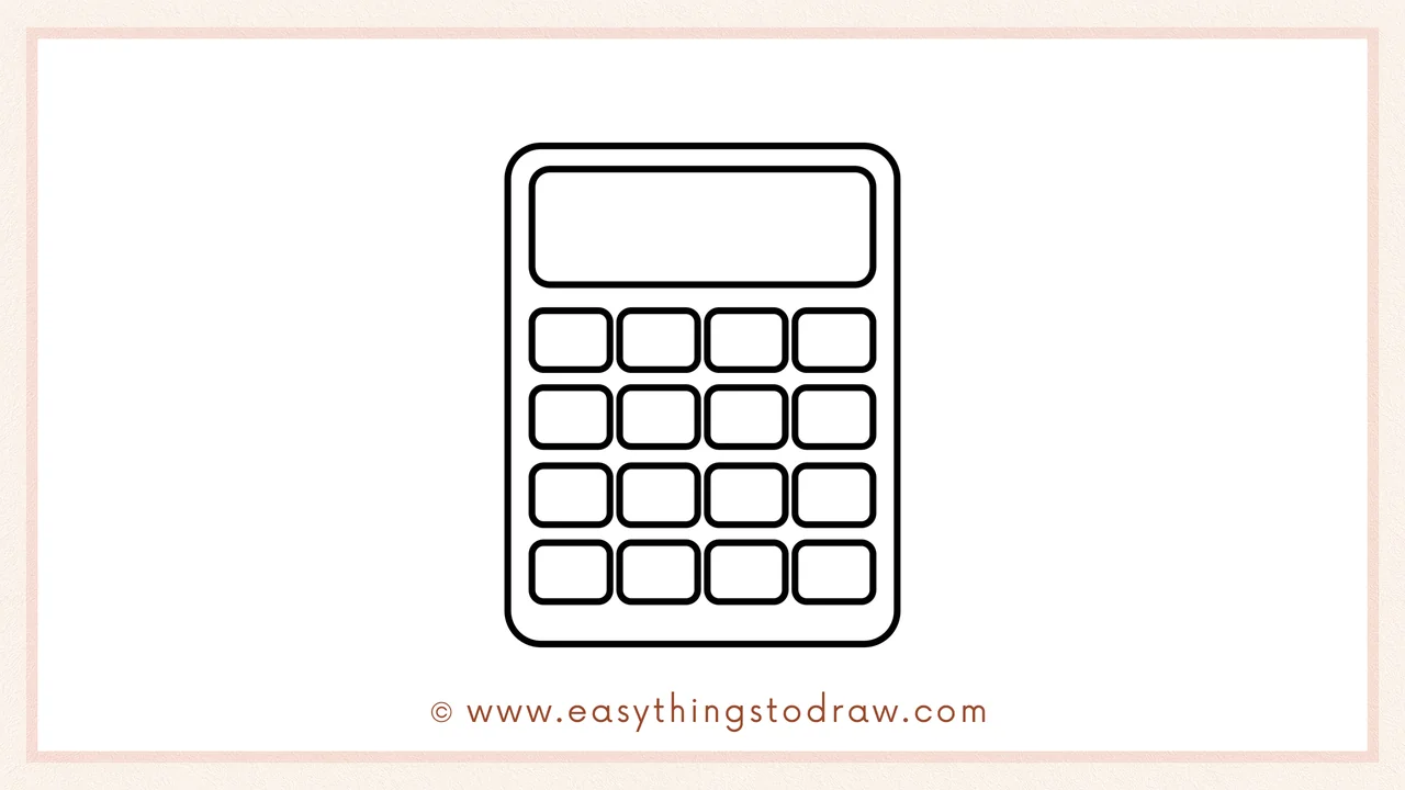 Step 3 of sketching a calculator for beginners – Drawing a grid of small rounded squares below the screen for buttons.
