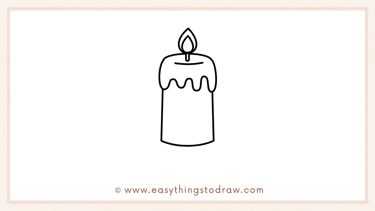 Step 3 of sketching a candle for beginners – Drawing two straight lines down from the wax top, connected by a curve to form the candle body.