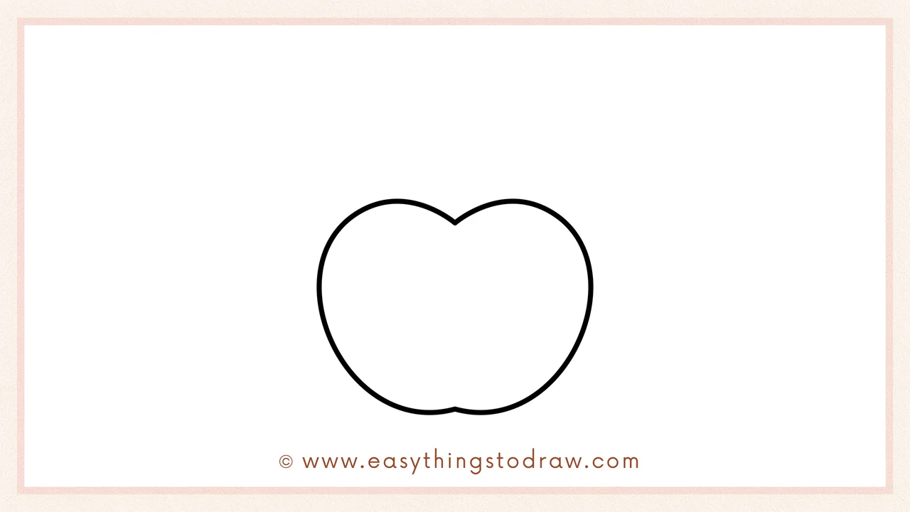 Step 2 of drawing a candy apple – adding a mirrored curve and central dip to form the complete apple outline.