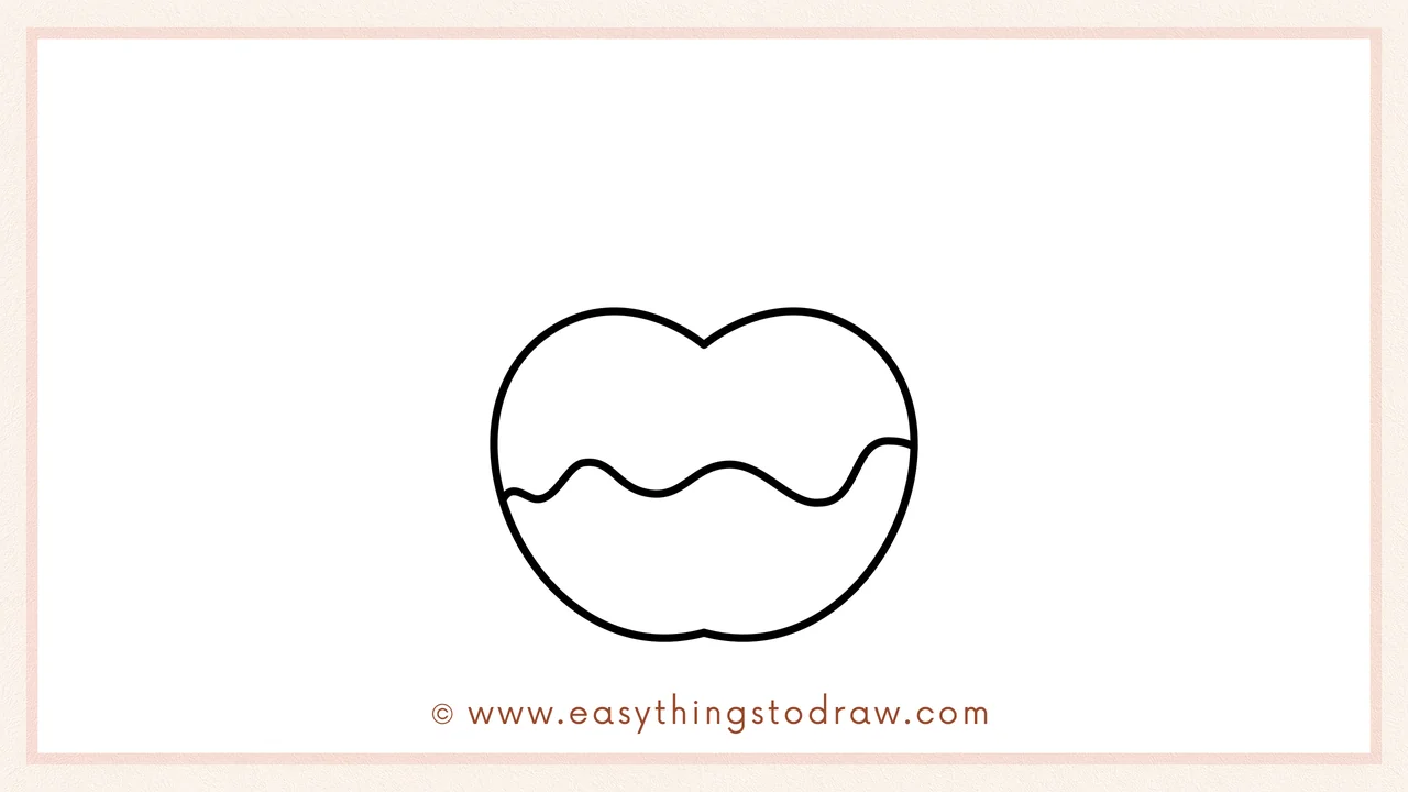 Step 4 of step-by-step candy apple sketch – extending the wavy line to complete the candy coating around the apple.