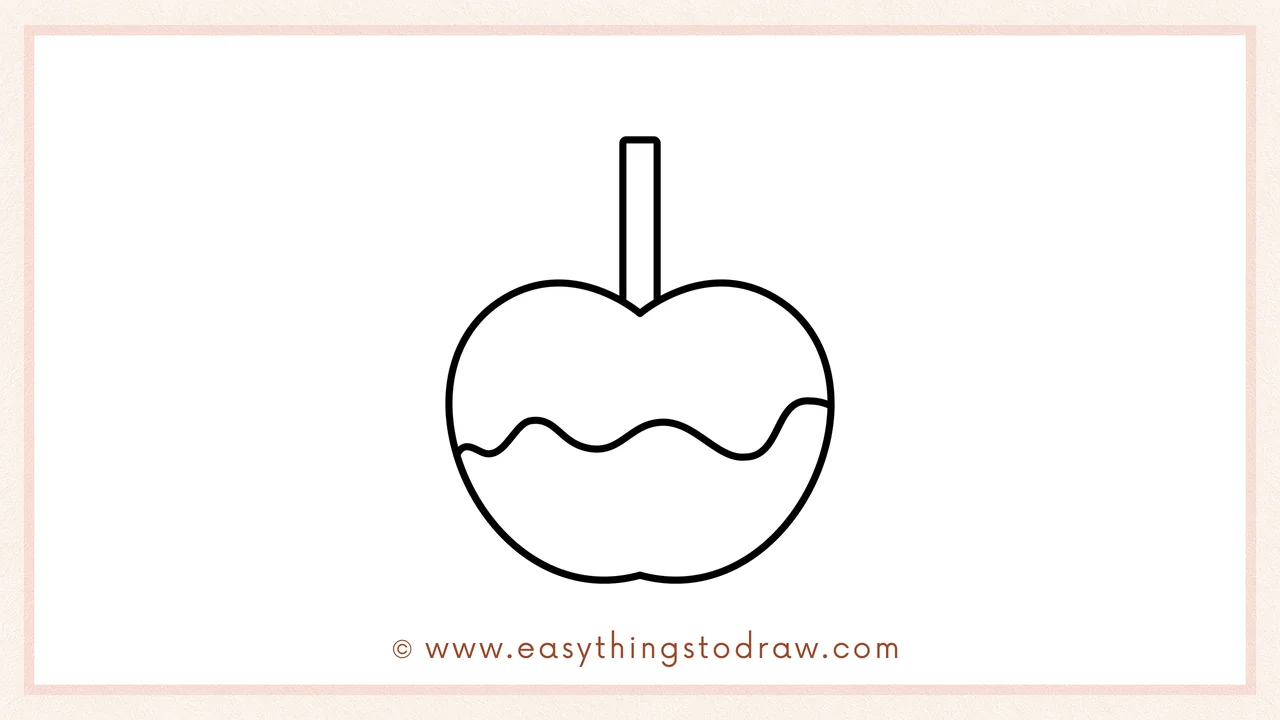 Step 5 of easy candy apple drawing steps – adding a small rectangle at the top center for the candy apple stick.