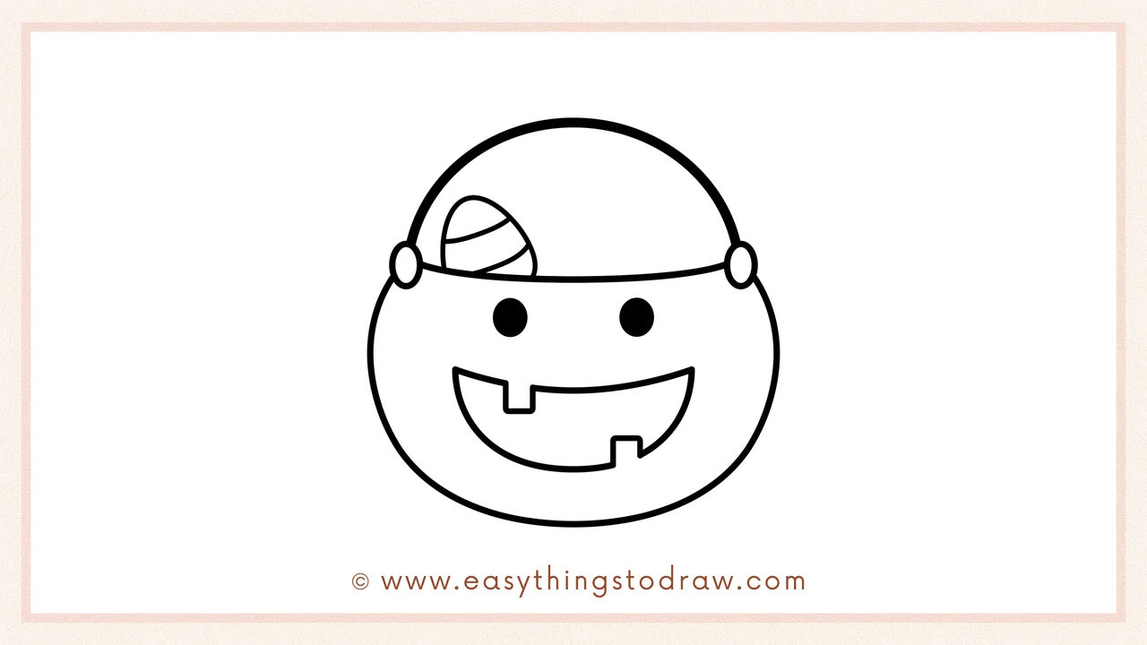 Step 1 of how to draw a candy bucket – sketching the upside-down 'U' shaped handle and oval clips.