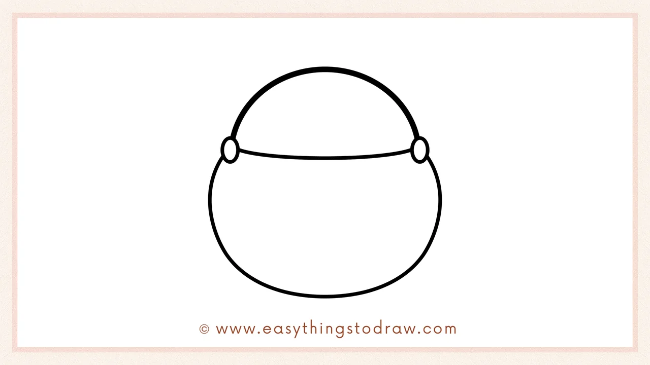 Step 5 of easy candy bucket drawing steps – adding various shapes of candies to fill the bucket top.