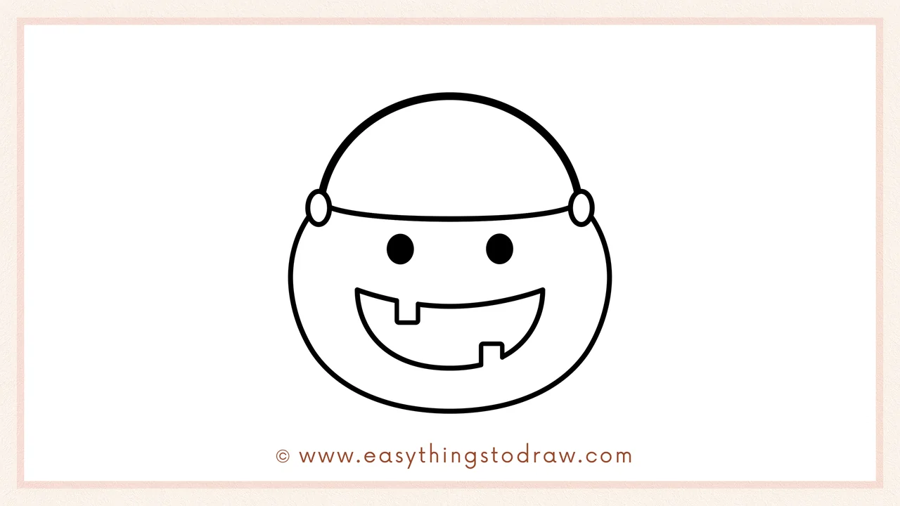 Step 6 of simple candy bucket drawing tutorial – finishing with a large spiral lollipop on the right.
