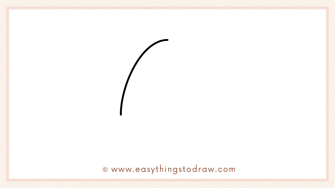 Step 1 of how to draw a candy corn – drawing a long curved line for the left side of the candy corn.
