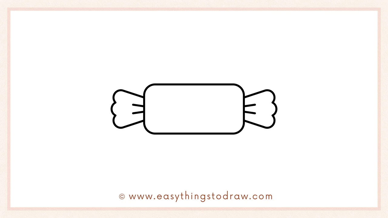 Step 2 of drawing a candy – Complete the candy body by closing the rectangle, keeping the corners rounded for a soft look.