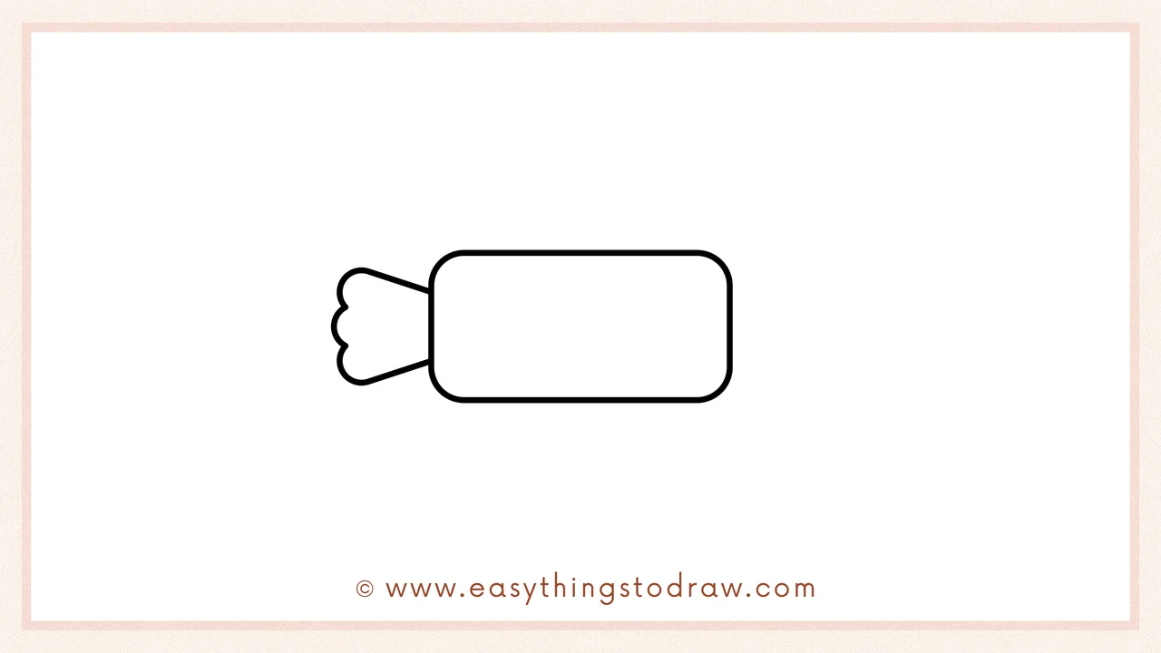 Step 6 of simple candy drawing tutorial – Draw the cute face by adding two small round eyes and a curved smile in the candy's center.