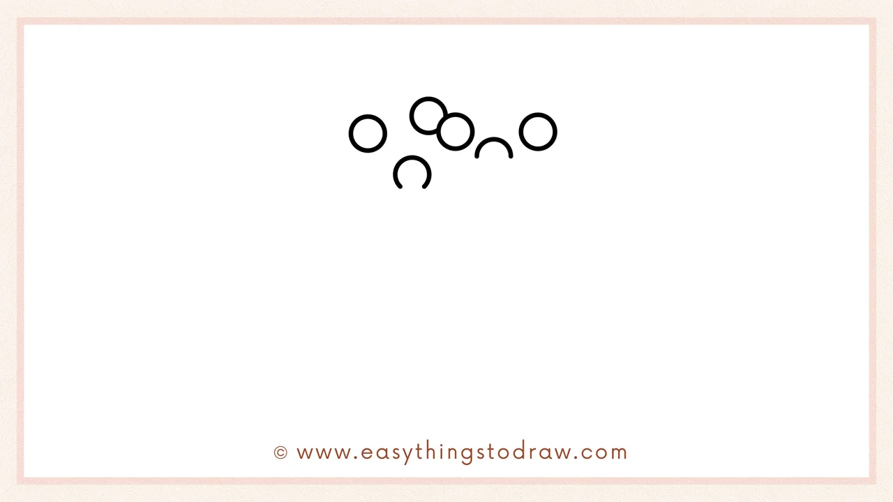 Step 1 of how to draw a cauldron – Sketching small circles and C shapes for magical bubbles near the top of the page.
