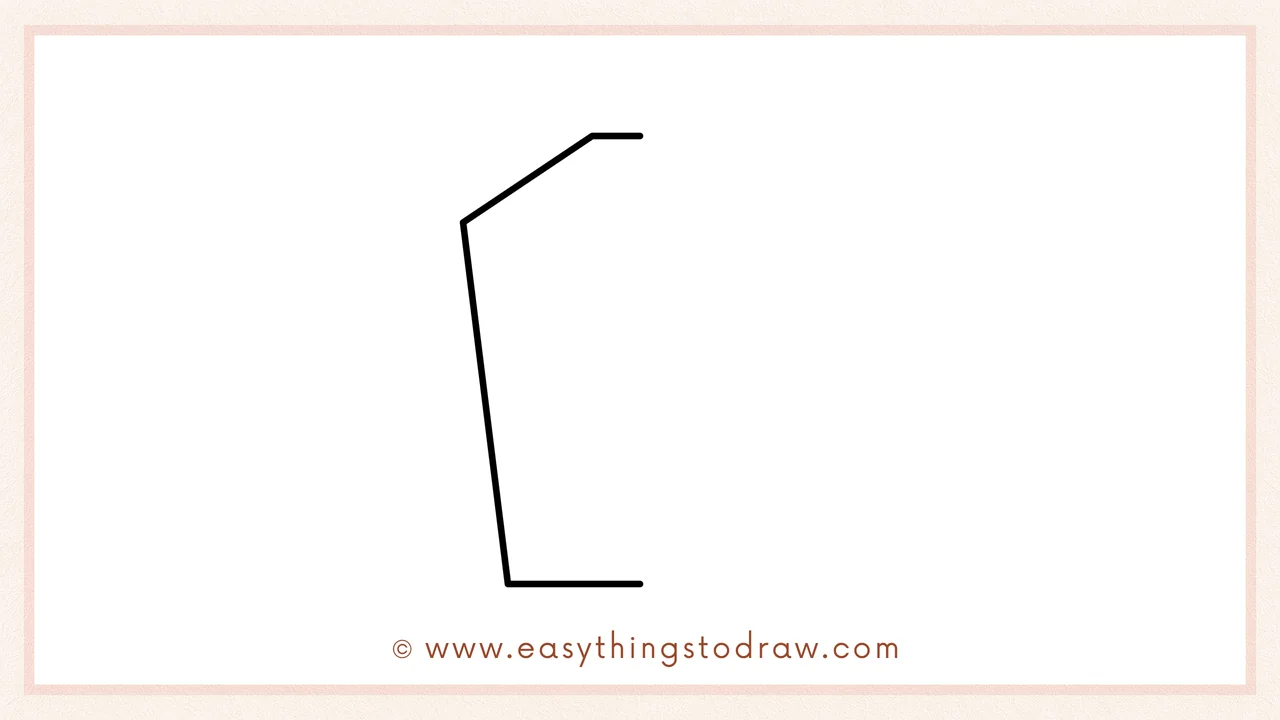 Step 1 of how to draw a coffin – Sketching the initial long angled line for the left side and two short lines for the top and bottom edges.