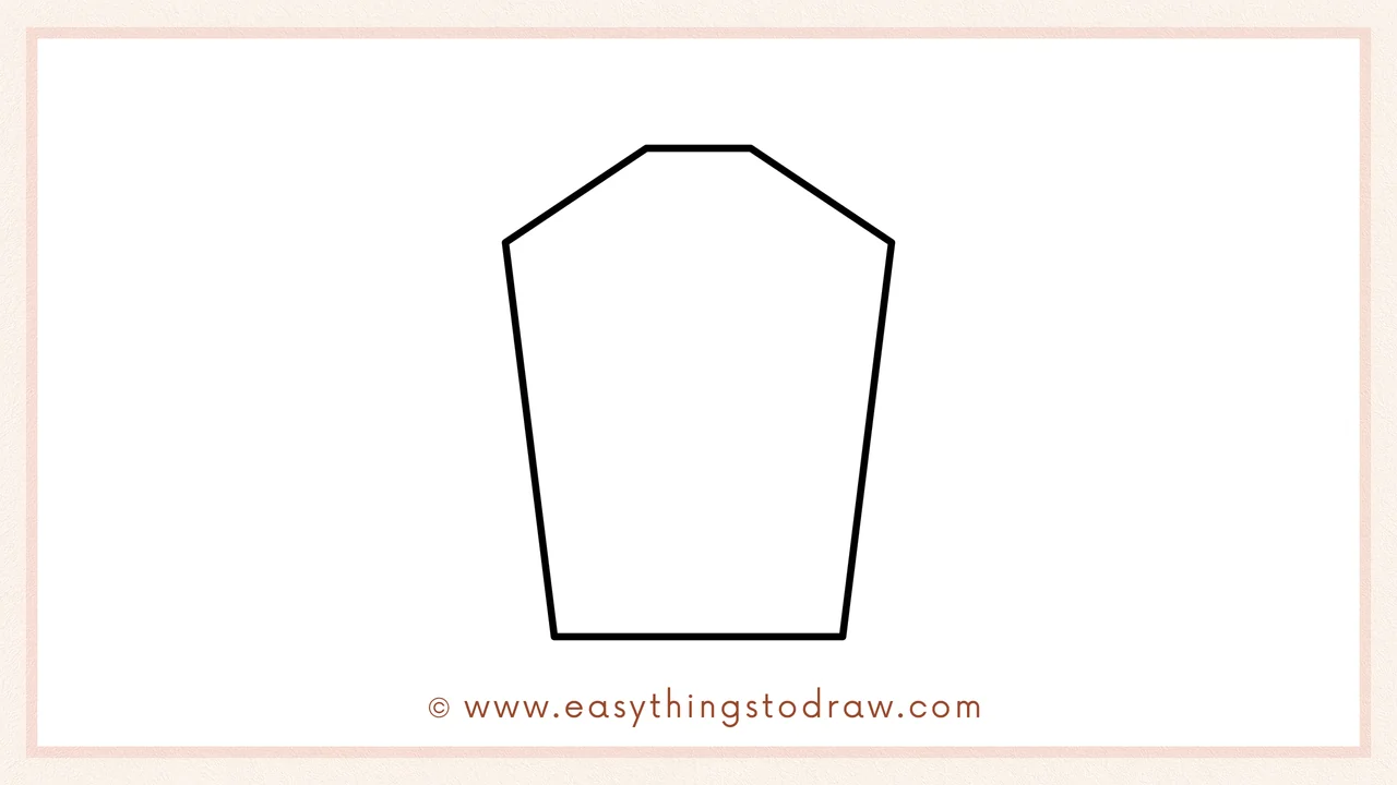 Step 2 of drawing a cute coffin in steps – Adding the matching right angled line and connecting all lines to form the basic coffin outline.