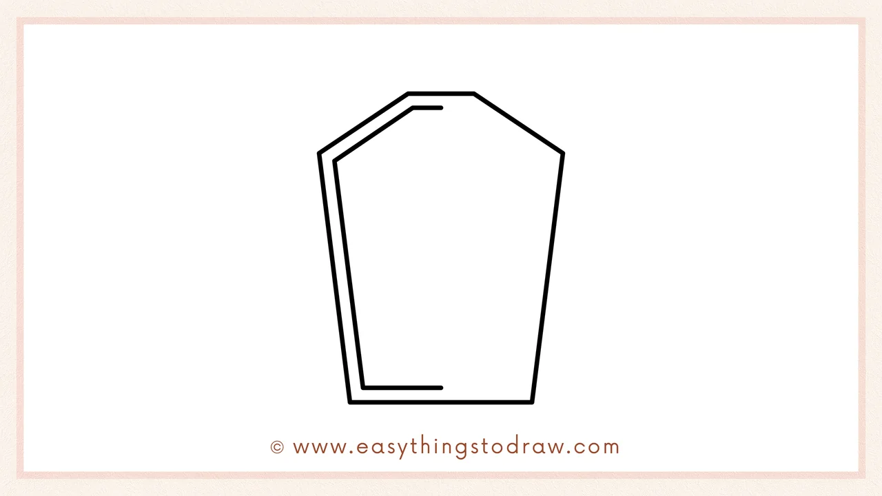 Step 3 of sketching a coffin for beginners – Drawing a smaller coffin shape inside the main outline to create the first inner border.