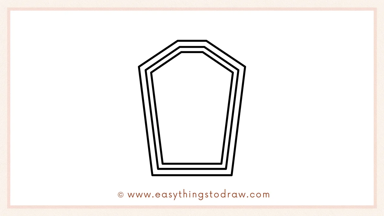Step 5 of easy coffin drawing steps – Adding a third, even smaller coffin shape inside the previous border for a layered effect.