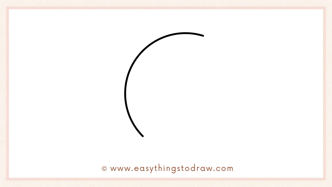 Step 2 of drawing a crescent moon – Extending the curve downwards to form a large C-shape for the moon's outer edge.