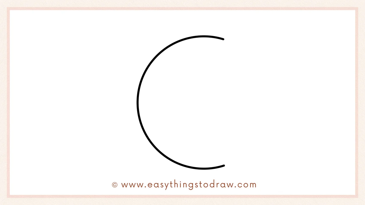 Step 3 of sketching a crescent moon for beginners – Connecting the curve ends to form a complete circle shape.