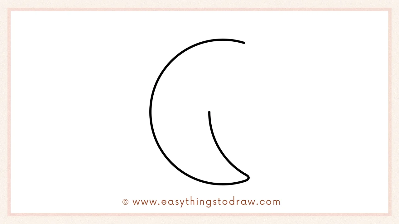Step 4 of step-by-step crescent moon sketch – Drawing a second curved line inside the circle for the inner crescent.