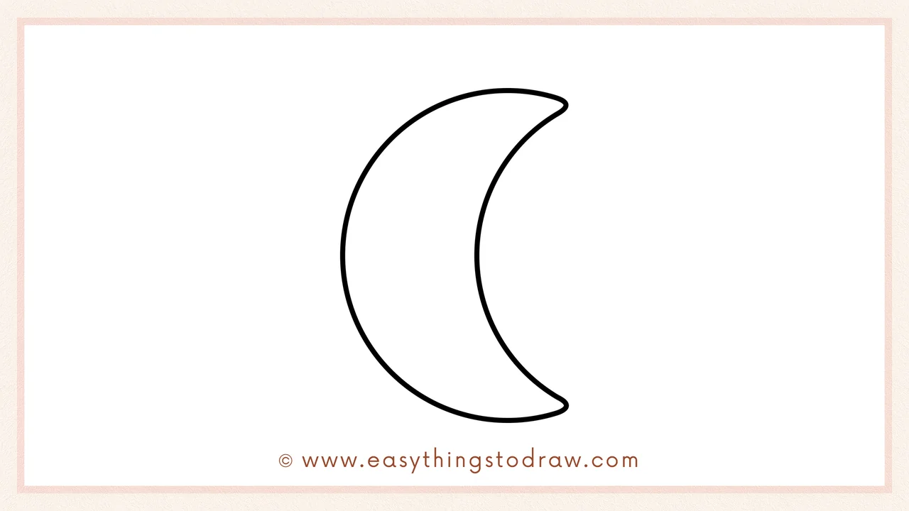 Step 5 of easy crescent moon drawing steps – Connecting the inner curve ends to complete the crescent moon shape.