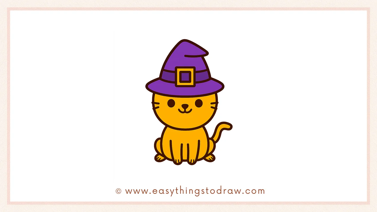 How to Draw a Cute Halloween Cat with a Witch Hat – Step-by-Step Guide for Kids