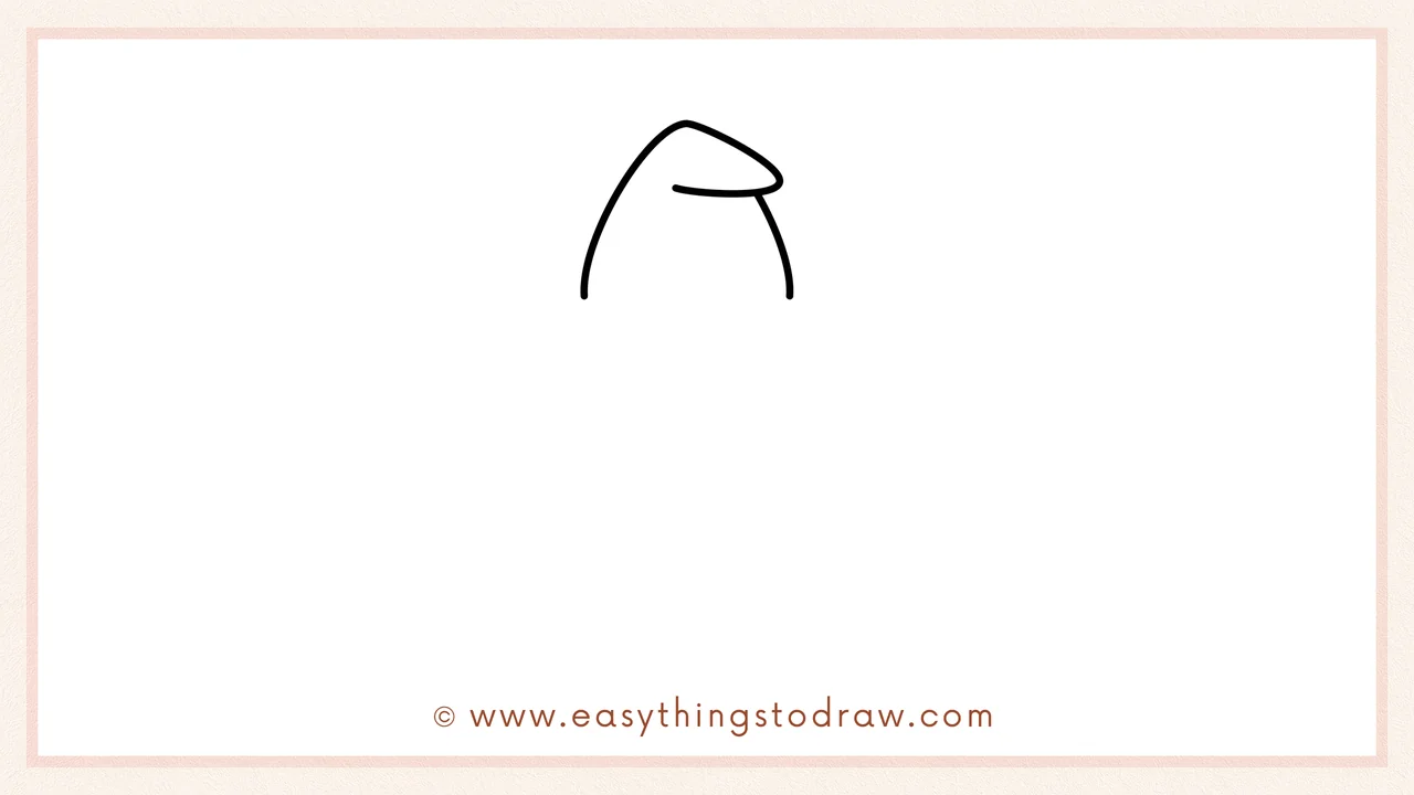Step 1 of how to draw a cute halloween cat – drawing a curved triangle for the witch hat's top and a line for the hat band.