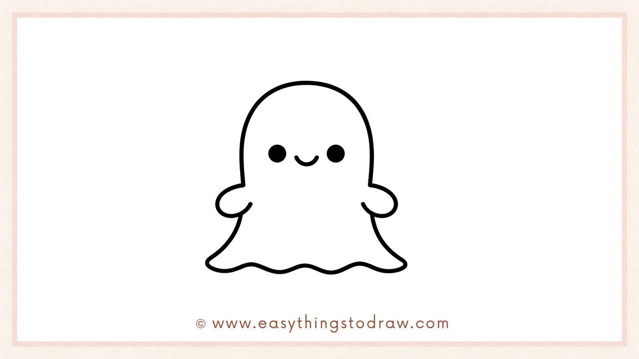 Final colored drawing of a cute cartoon ghost with clean lines, a friendly smile, and a sweet expression.