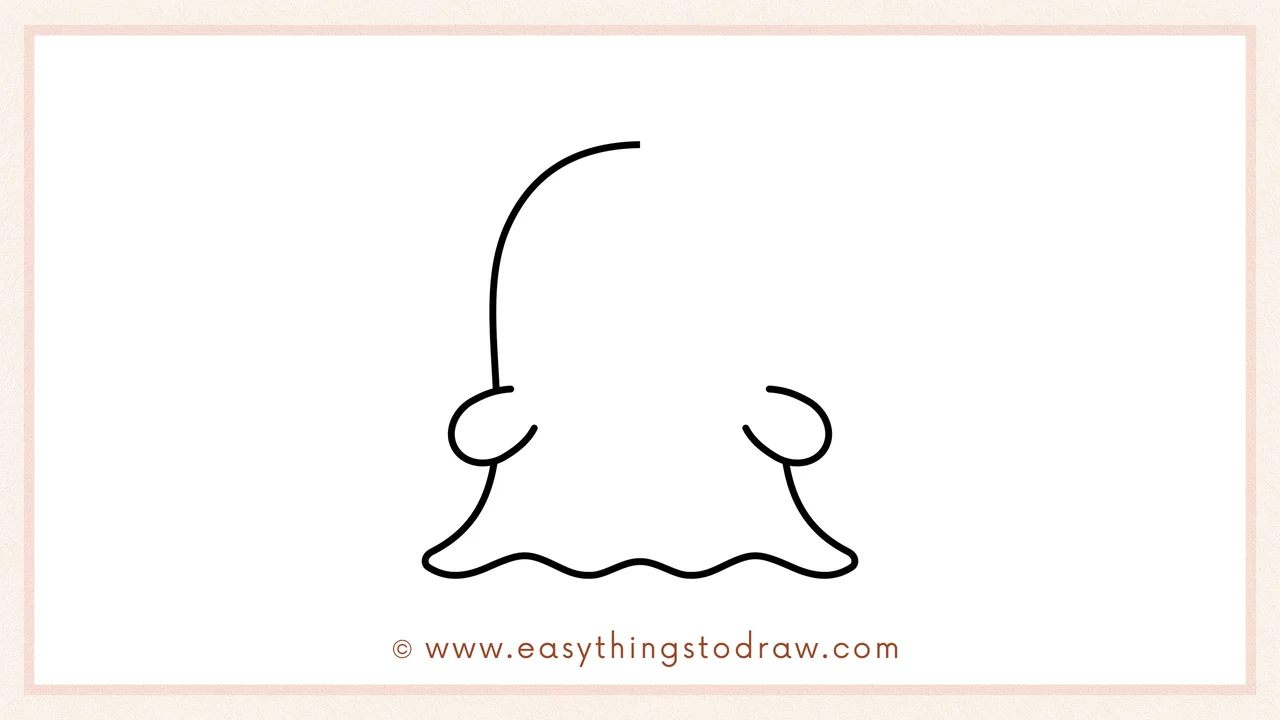 Step 4 of step-by-step ghost sketch – Adding a second small curved arm shape on the ghost's right side.