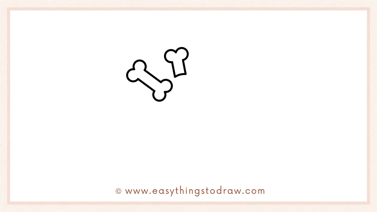 Step 1 of how to draw a Halloween cupcake – Sketching two or three cartoon bones with rounded ends near the top.