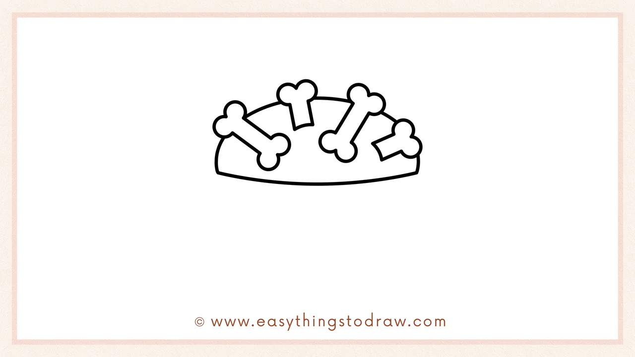 Step 3 of sketching a Halloween cupcake for beginners – Drawing a curved shape for the cupcake frosting beneath the bones.