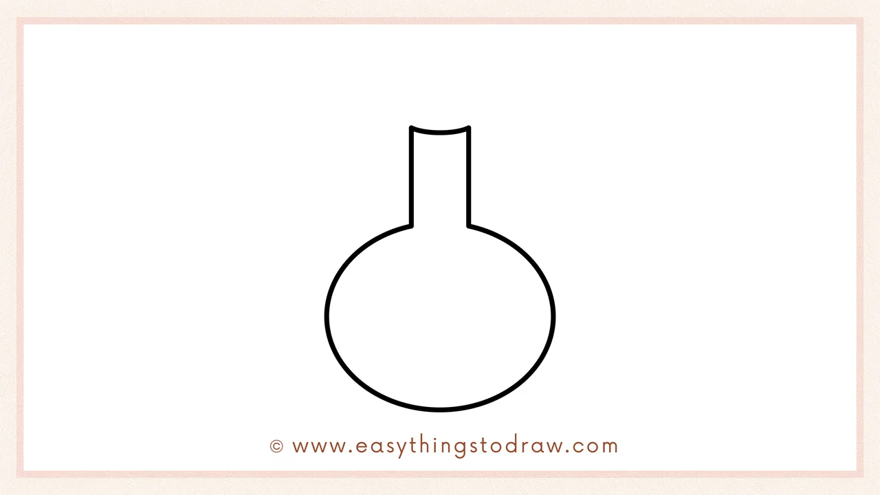 Step 2 of drawing a halloween potion – Adding a vertical neck and completing the circular bottle shape.