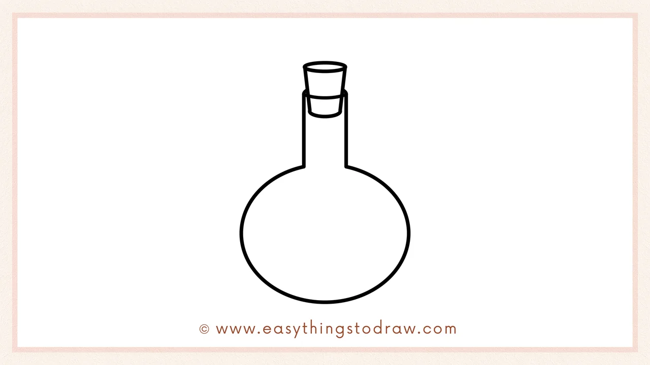 Step 3 of sketching a halloween potion for beginners – Drawing an oval and lines to form the cork stopper.