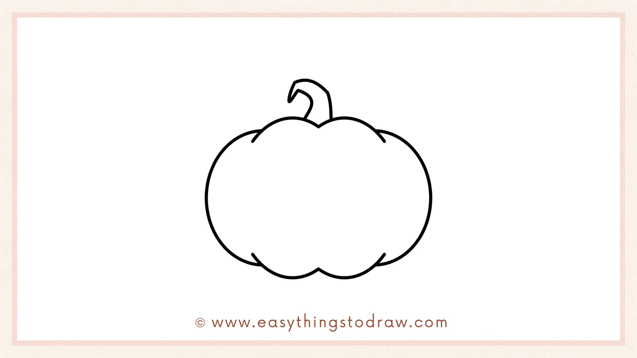 Step 4 of step-by-step jack-o'-lantern sketch – Adding a twisty stem on top of the pumpkin.