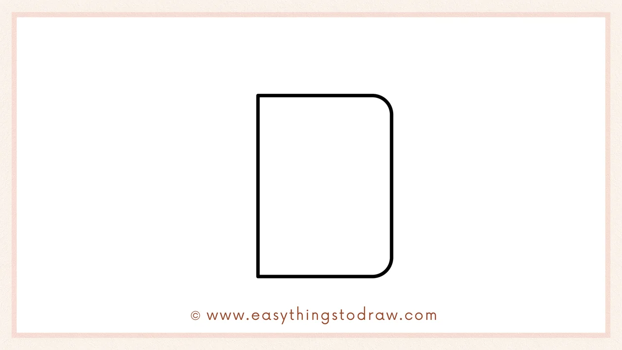 Step 1 of how to draw a magical spell book – Drawing a tall rectangle with rounded corners for the book's front cover.