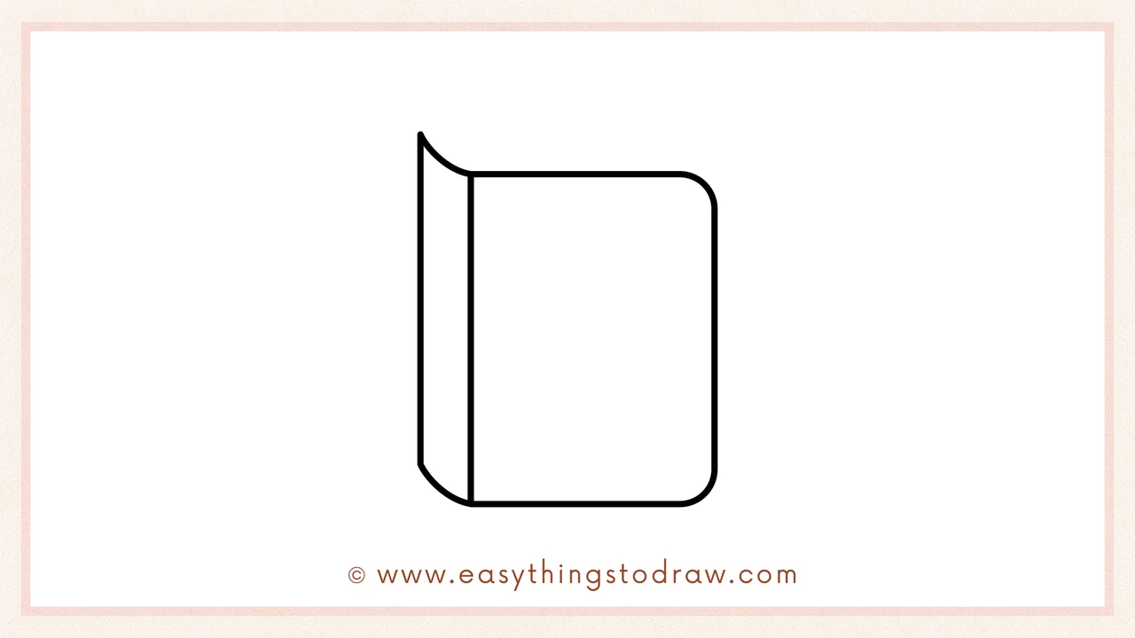 Step 2 of drawing a magical spell book – Adding a vertical line and curved connections to form the book's spine.