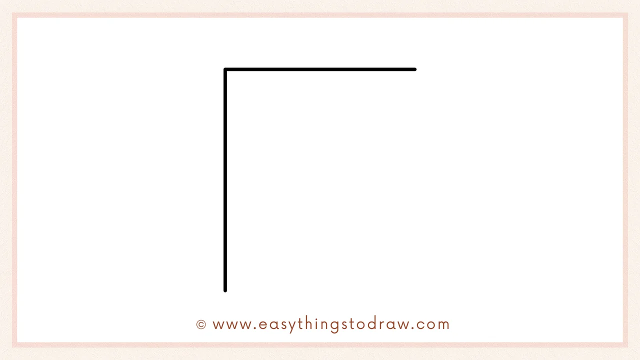 Step 1 of how to draw a notebook – Sketching an 'L' shape for the left and top sides of the notebook.
