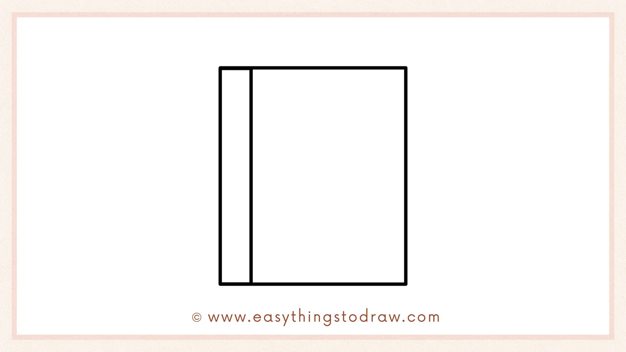 Step 3 of sketching a notebook for beginners – Drawing a vertical line near the left edge for the notebook spine.